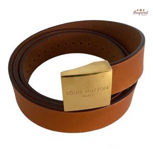 Authentic Louis Vuitton Orange Leather Ceinture Carre Buckle Adjustable Belt